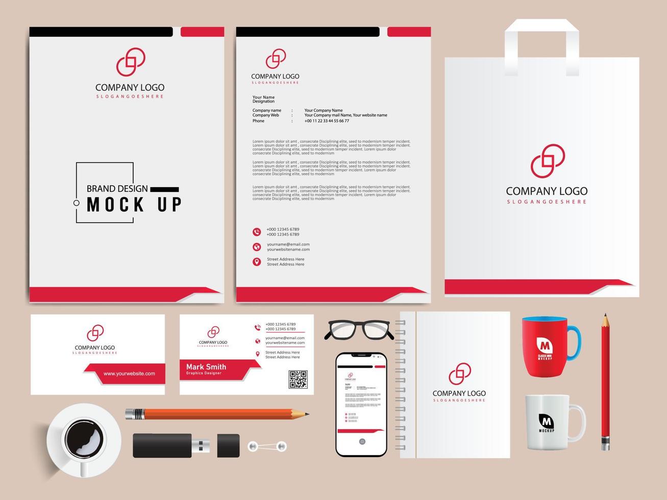 stylish business stationery items set with Vector Design