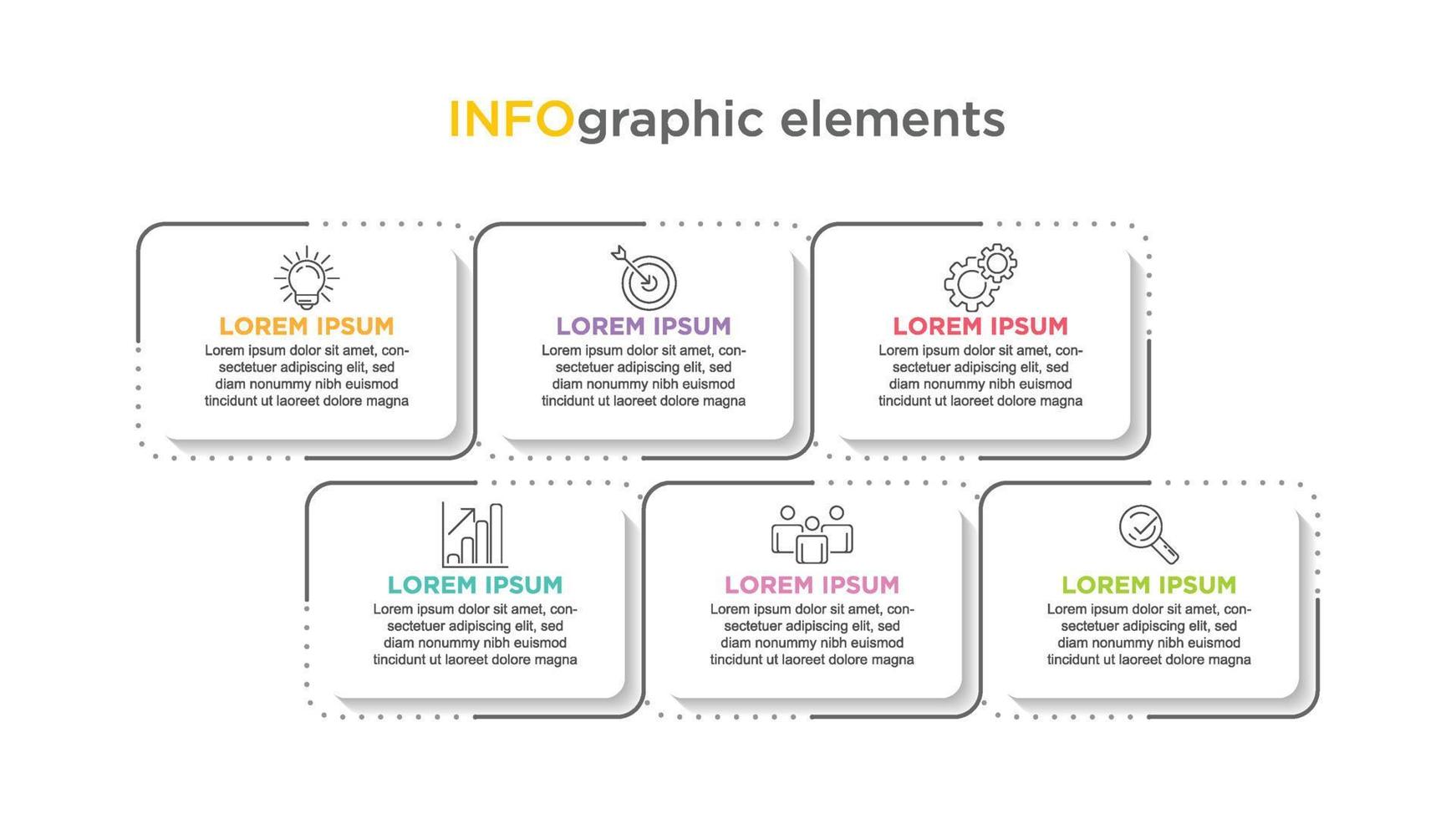 Infographic thin line design with icons and 6 options or steps. For content, diagram, flowchart, steps, parts, timeline infographics, workflow, chart. vector