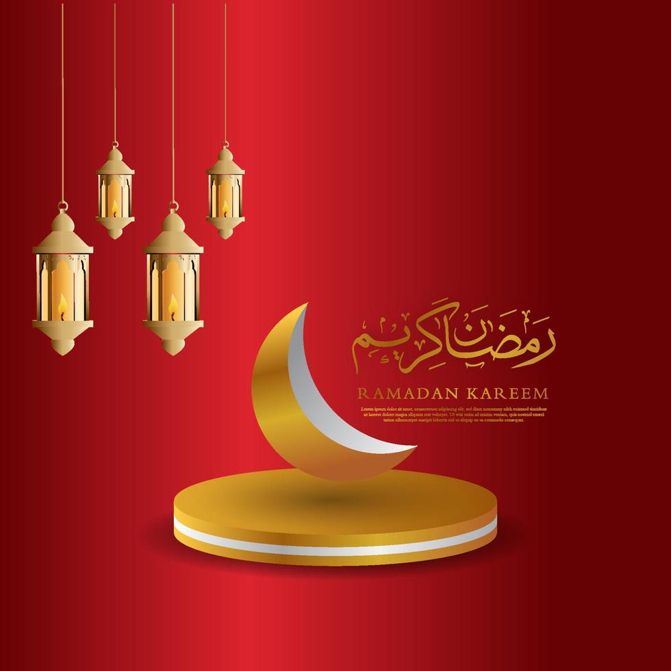 red and golden Ramadan Kareem background with lantern and moon vector