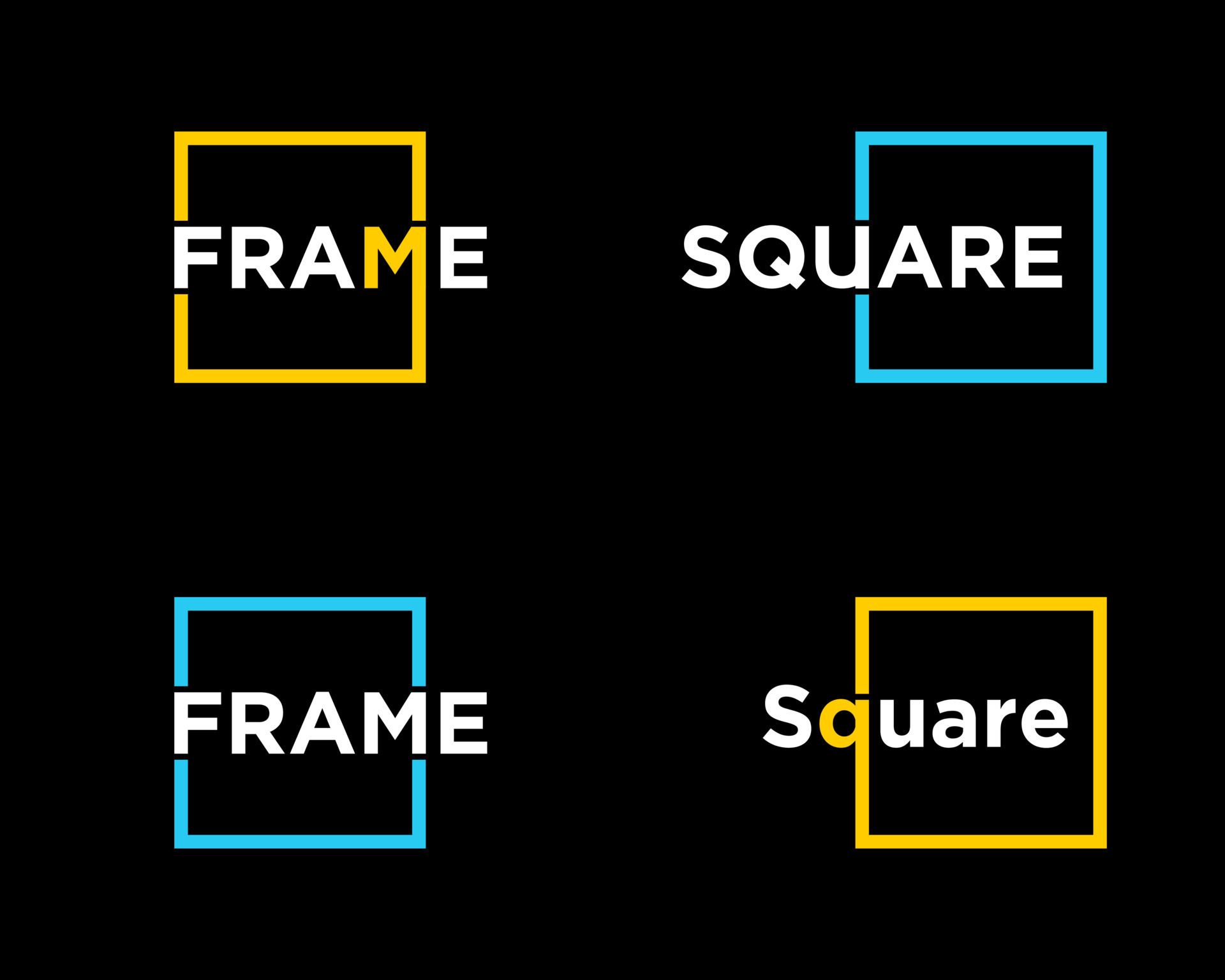 Set Typography Word Mark Modern Square Composition Frame Border Canvas