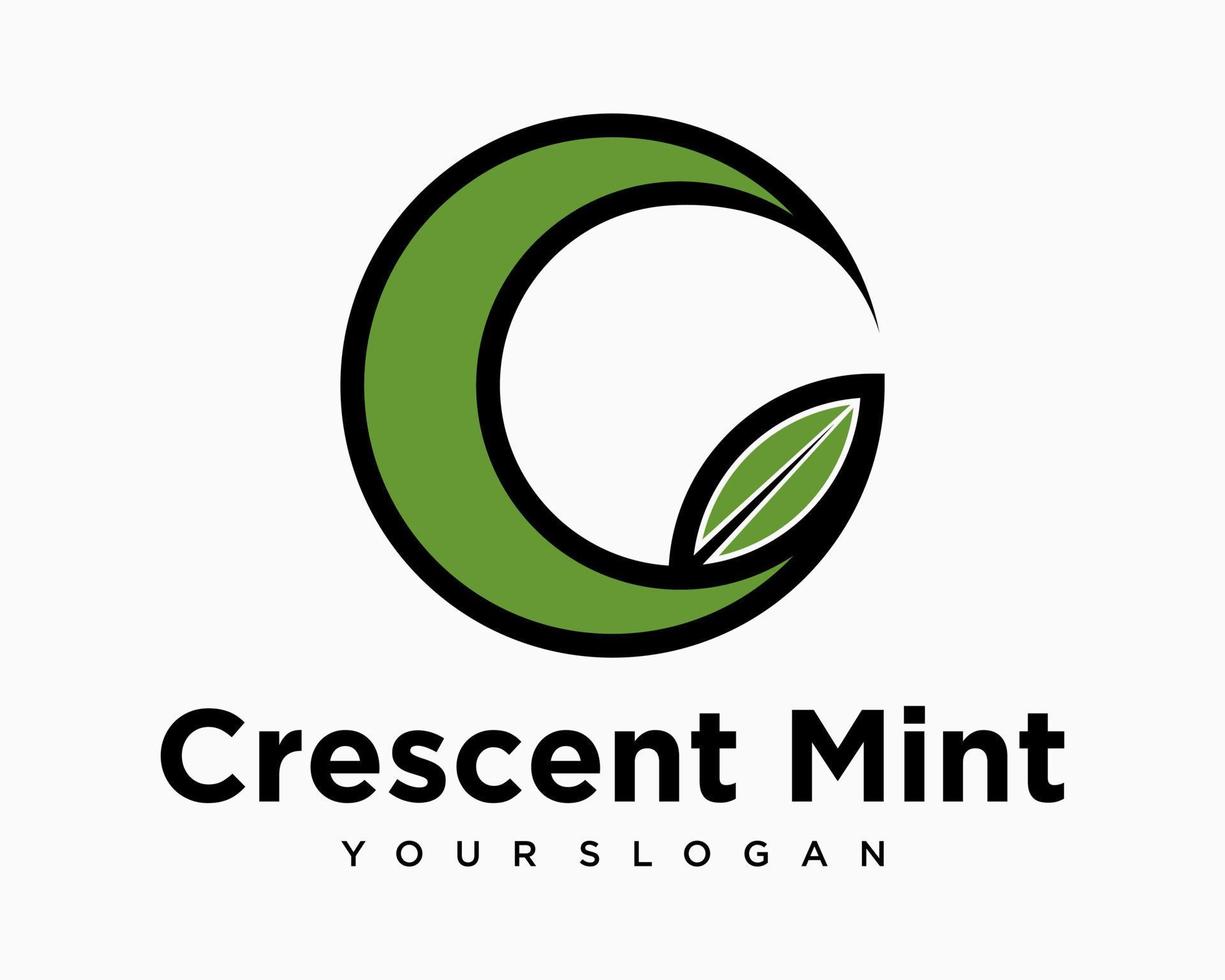 Set Letter C Icon Crescent Lunar Moon Organic Leaf Mint Healthy Fresh Green Color Design Vector