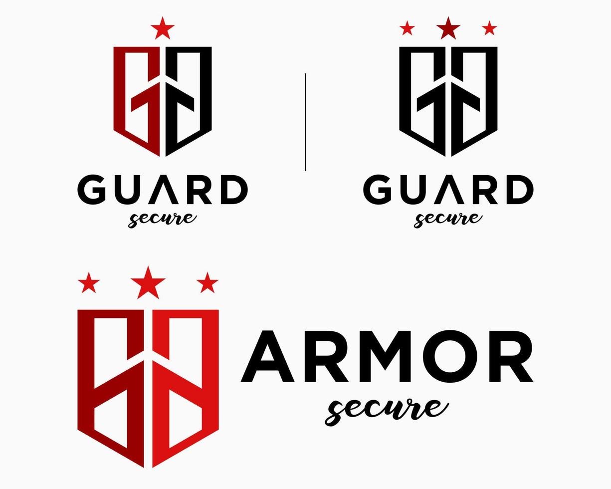 conjunto letra un sol monograma estilo sombra proteger emblema insignias Guardia seguro tecnología diseño vector