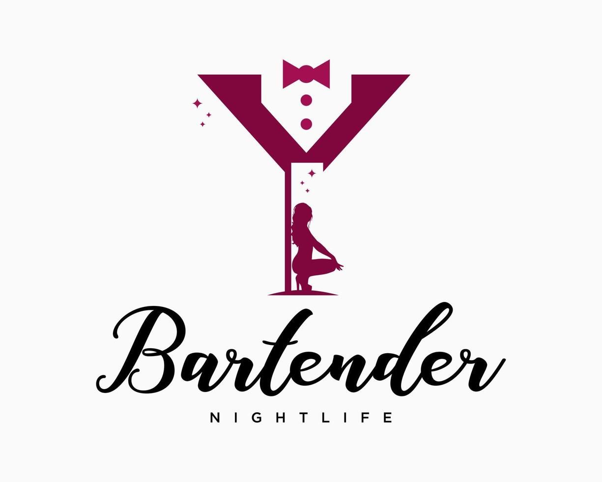 Set Wineglass Bartender Barman Wine Tuxedo Beauty Handwriting Icon Bar Nightclub Brand Design Vector