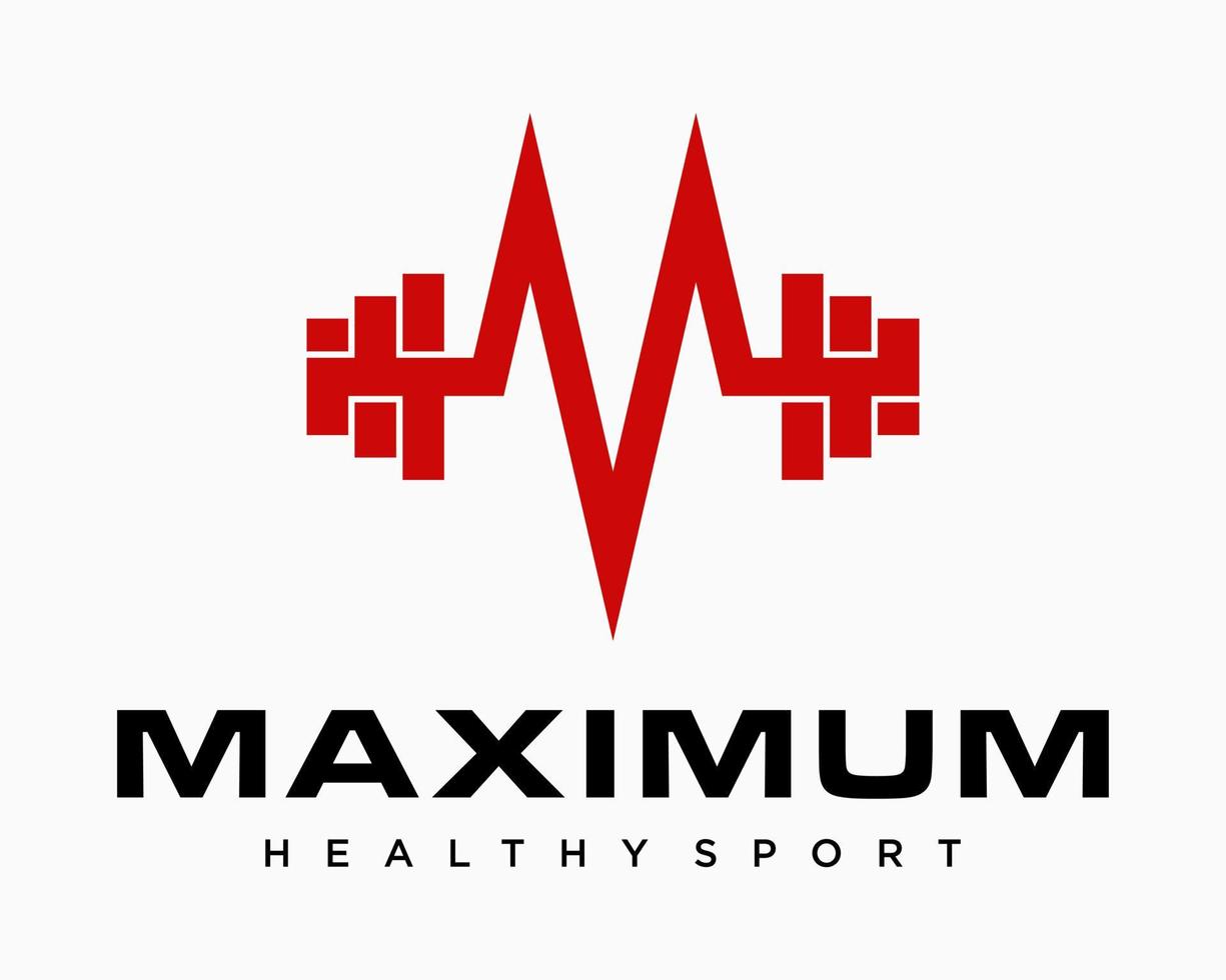 Set Letter M Monogram Barbell Red Exercise Healthy Style Pulse Heartbeat Cardiology Design Vector