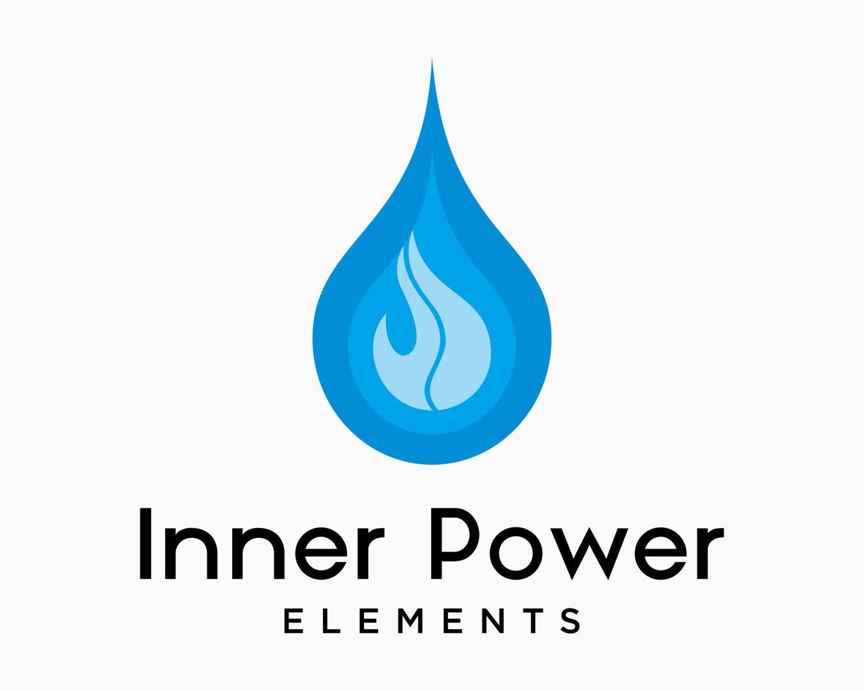 Set Icon Water Droplet Oil Fire Symbol Inner Power Human Feel Style Blue Color Brand Design Vector