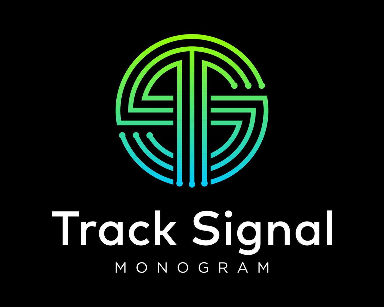 Letter TS ST Monogram Circle Signal Wireless Wave Sound Pulse Internet Gradient Brand Design Vector