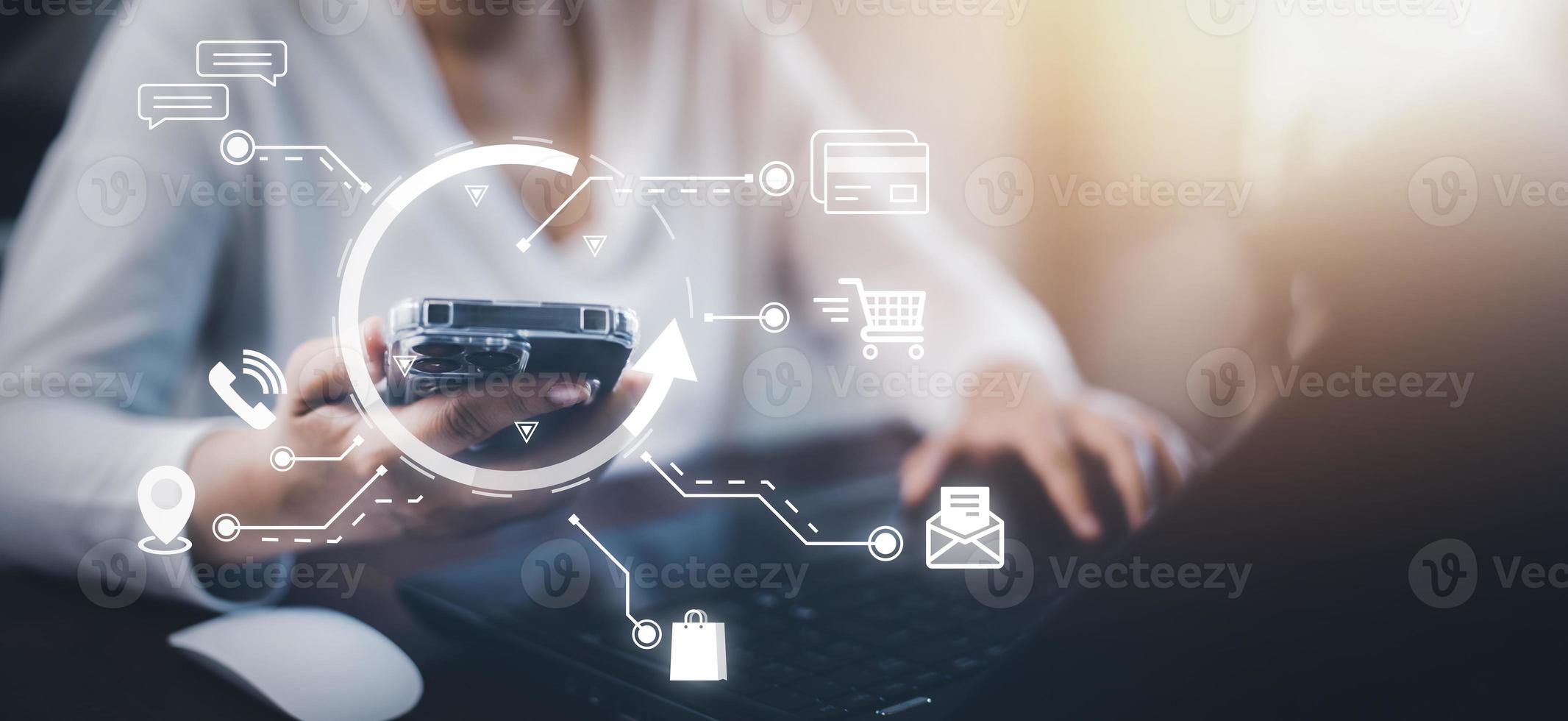 Smartphone with graph Screen Icon of a media screen, Technology Process System Business with Communication and marketing concept, big data, HR Human, Business success,Document folder icon of data. photo