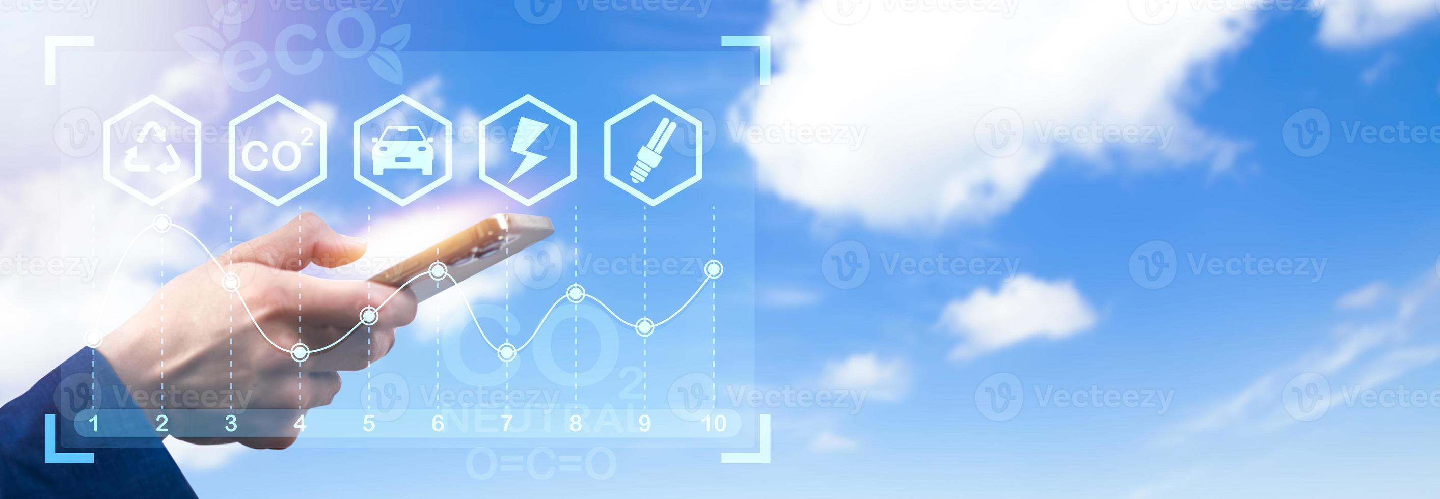 Smartphone with energy worker interface, sustainable development with renewable energy icon,conservation of natural resources Environmental protection,electric car, powerplant, energy transmission photo