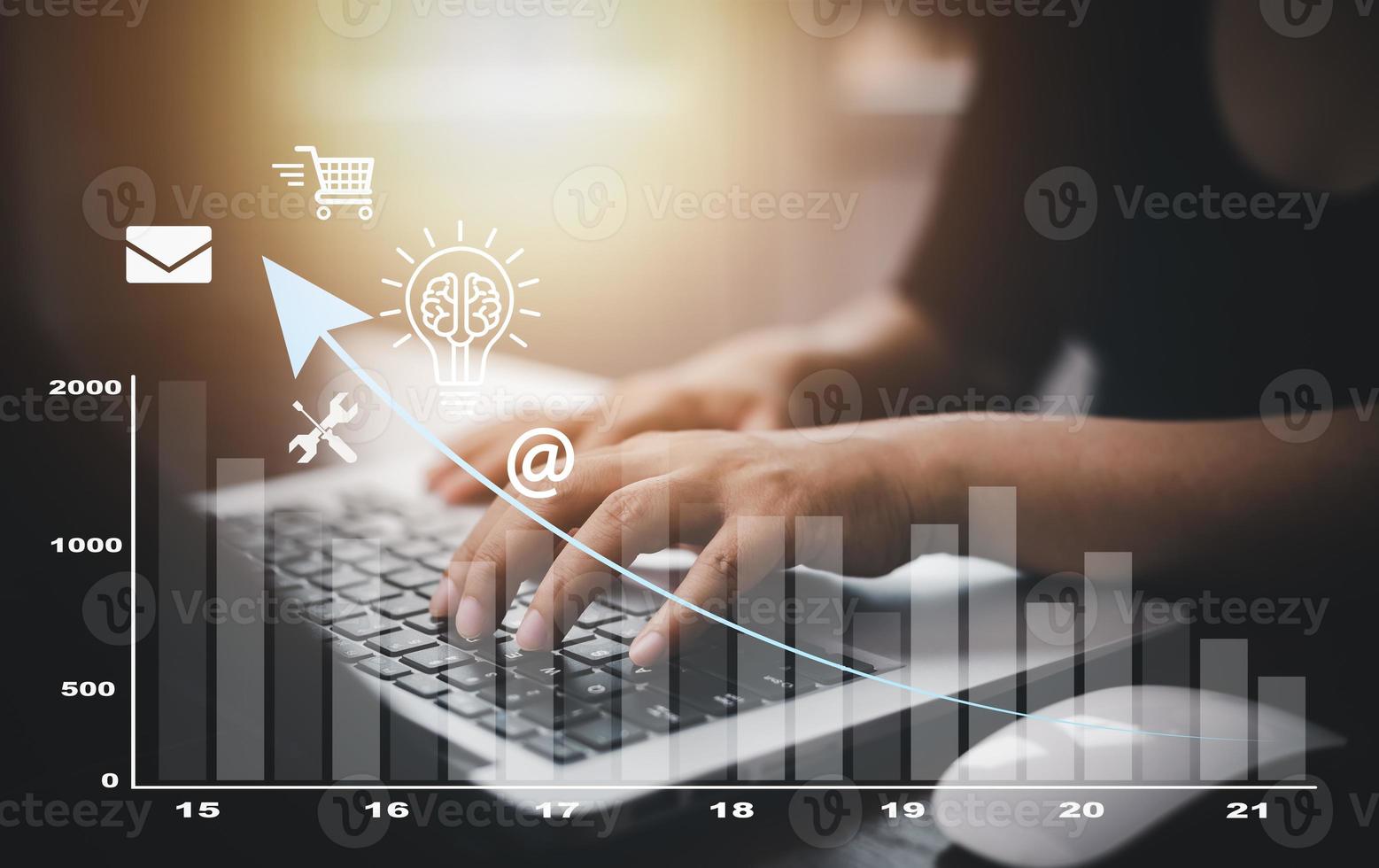 planning and strategy, Stock market, Business growth, progress or success concept. man with trader is showing a growing virtual hologram stock, invest in trading, analytics and financial concept photo