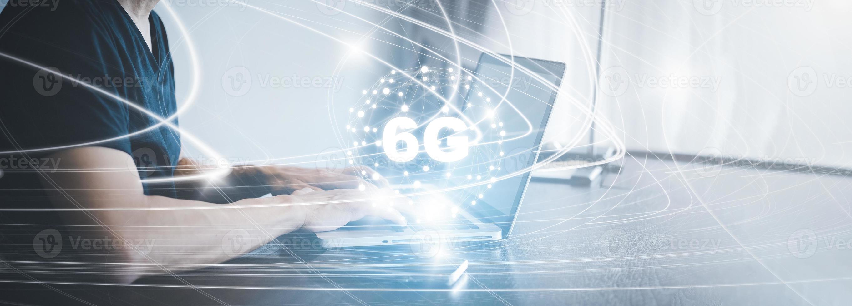 Global network connection 6G on hand business man.Global network connection 6G with icon concept, technology network wireless systems and internet of things, new technologies coming up in the future. photo
