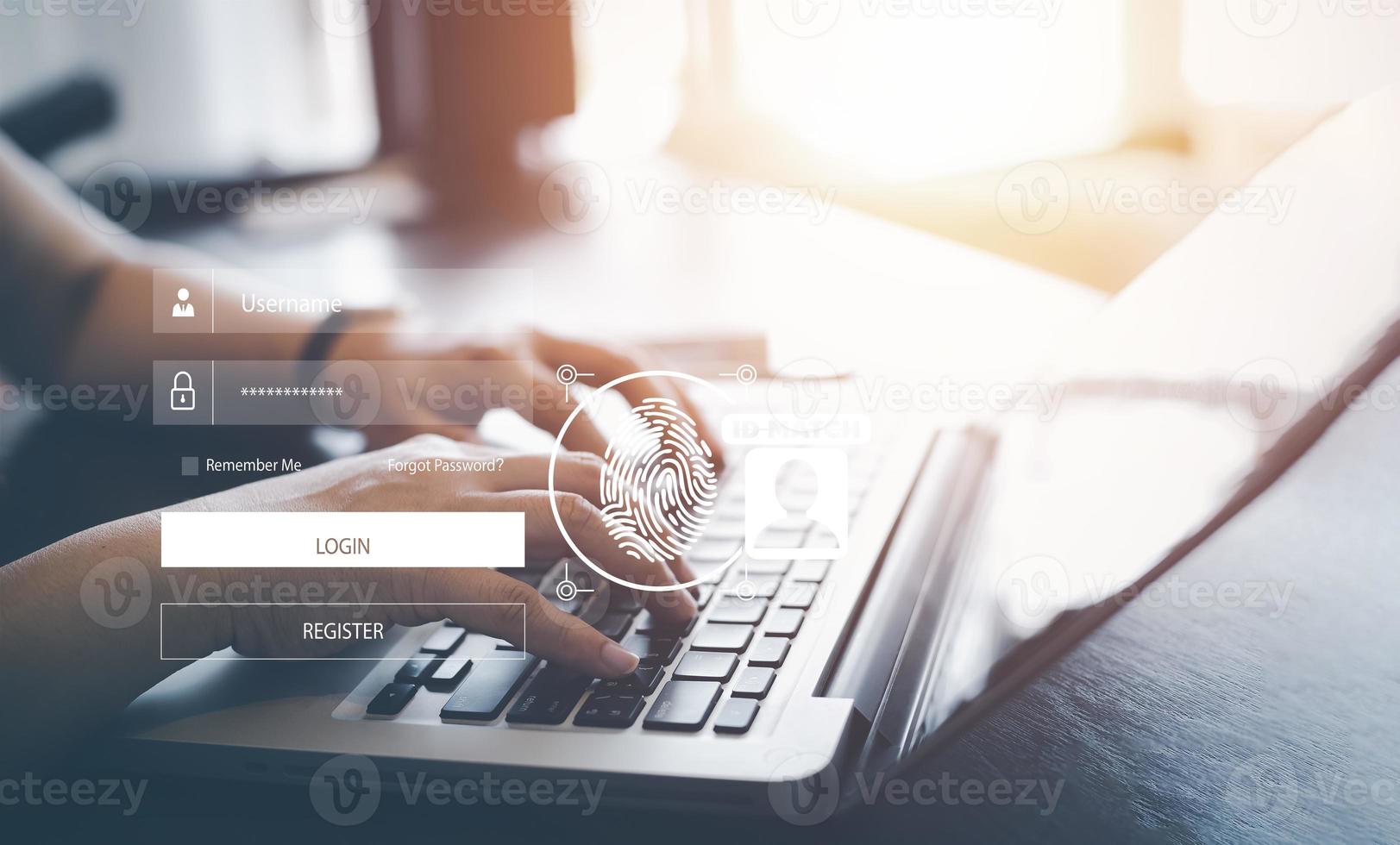 Security password login online concept Hands typing and entering username and password of social media, log in with smartphone to an online bank account, data protection from hacker photo