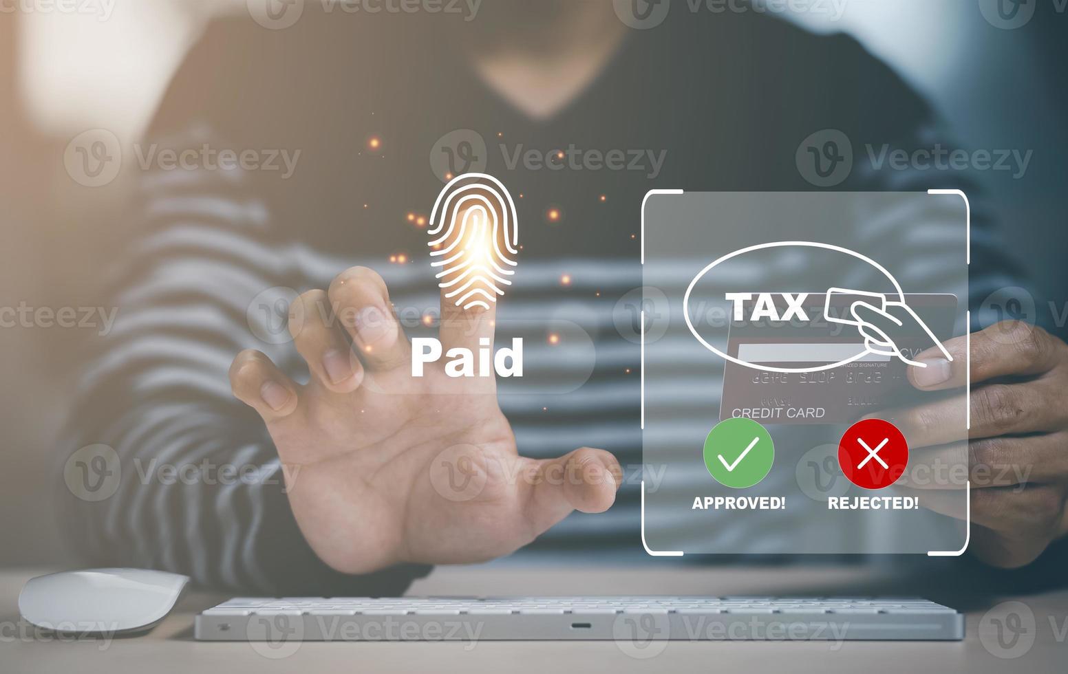 Concept Online payment ,Hand touch banking online bill payment Approved concept button, credit card and network connection icon on business technology virtual screen background photo