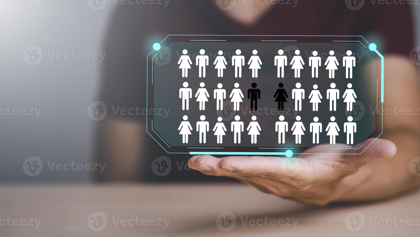 Businessman hand hold Graph Human or people icon on the white background,Technology Process System Business with Recruitment, Hiring, Team Building. Organisation structure, Teamworks photo