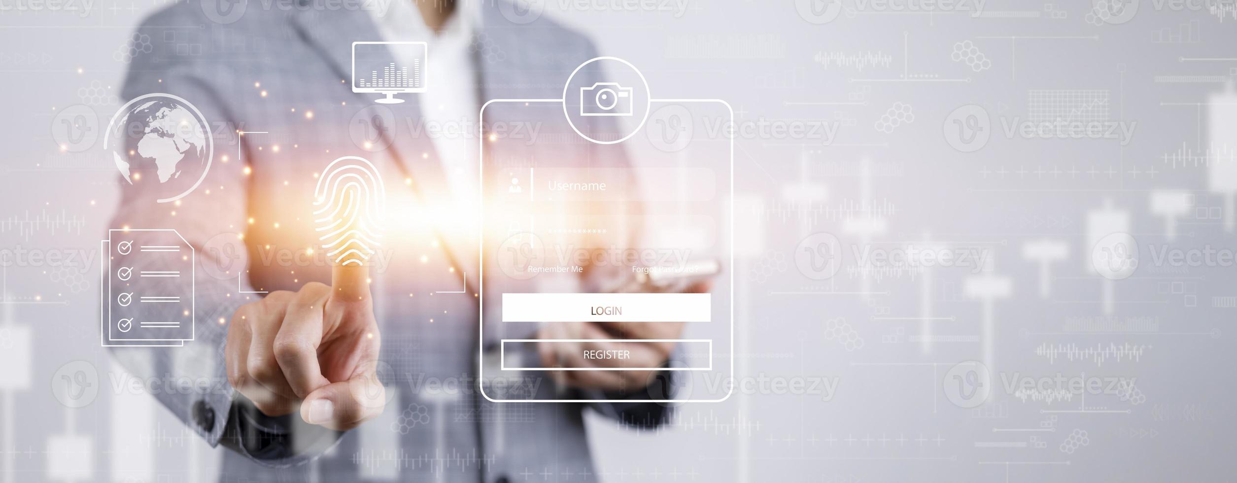 Businessman hand touch folder of document Management System,  online documentation database and process automation to efficiently manage files work, knowledge, Corporate business technology. photo