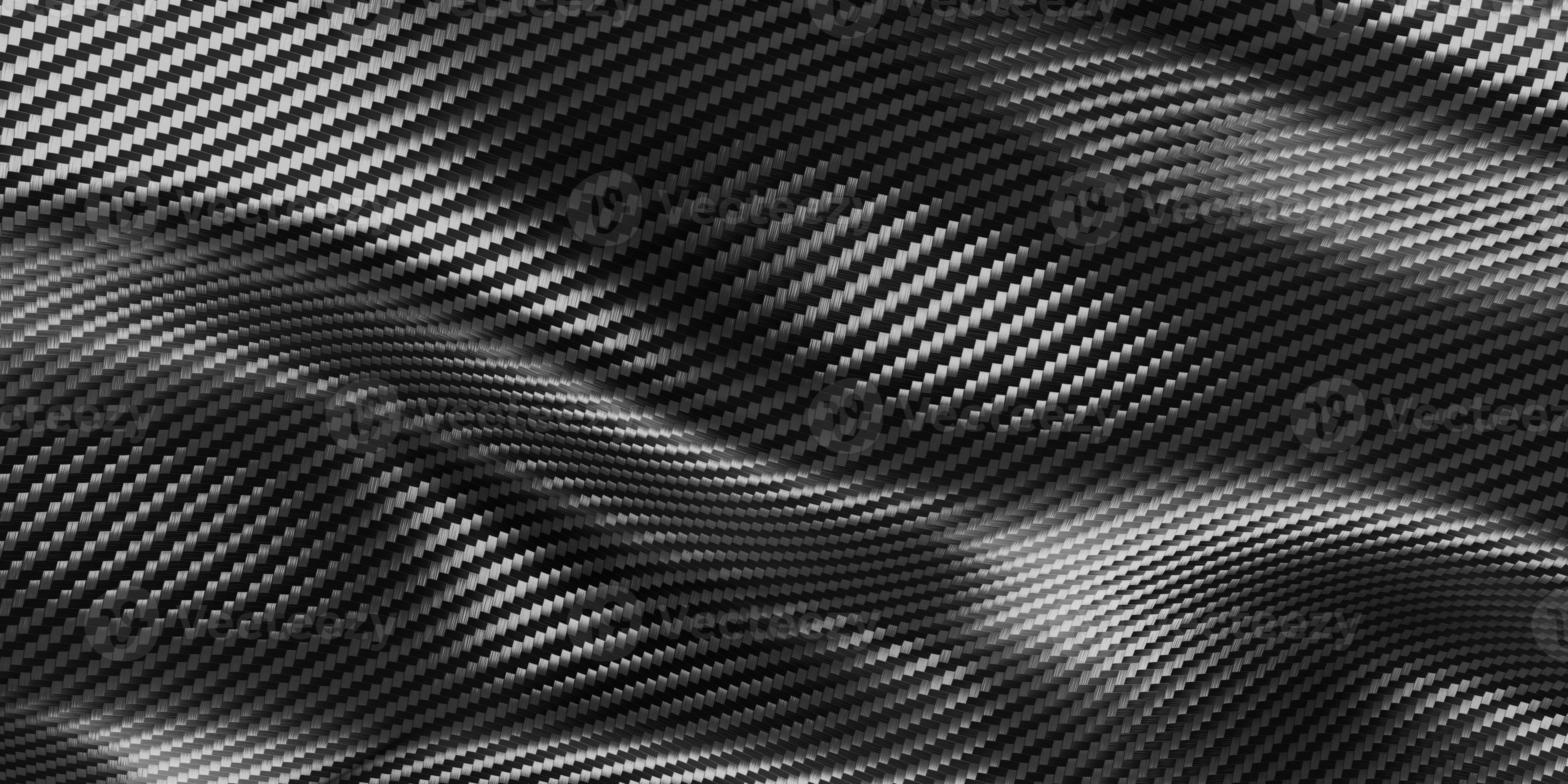 Black kevlar texture carbon fiber streaked fabric background striped wavy 3D illustration