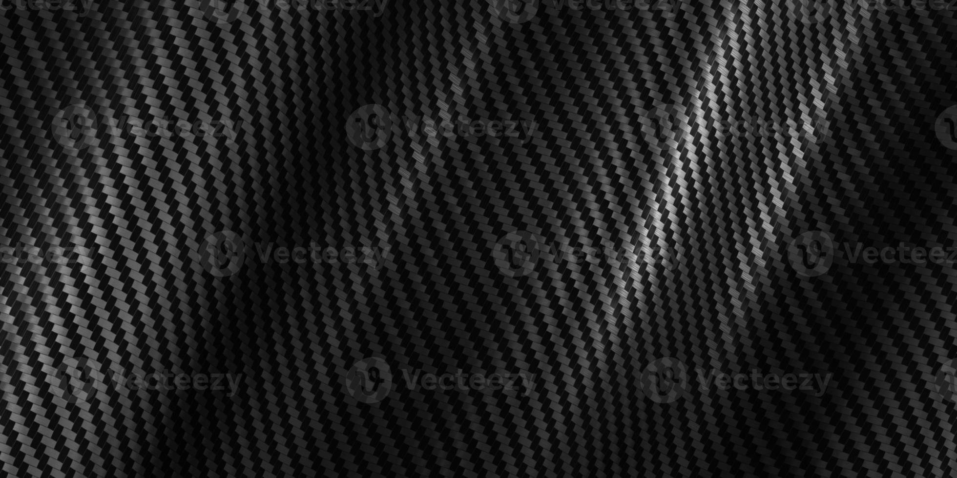 Black kevlar texture carbon fiber streaked fabric background striped wavy 3D illustration photo