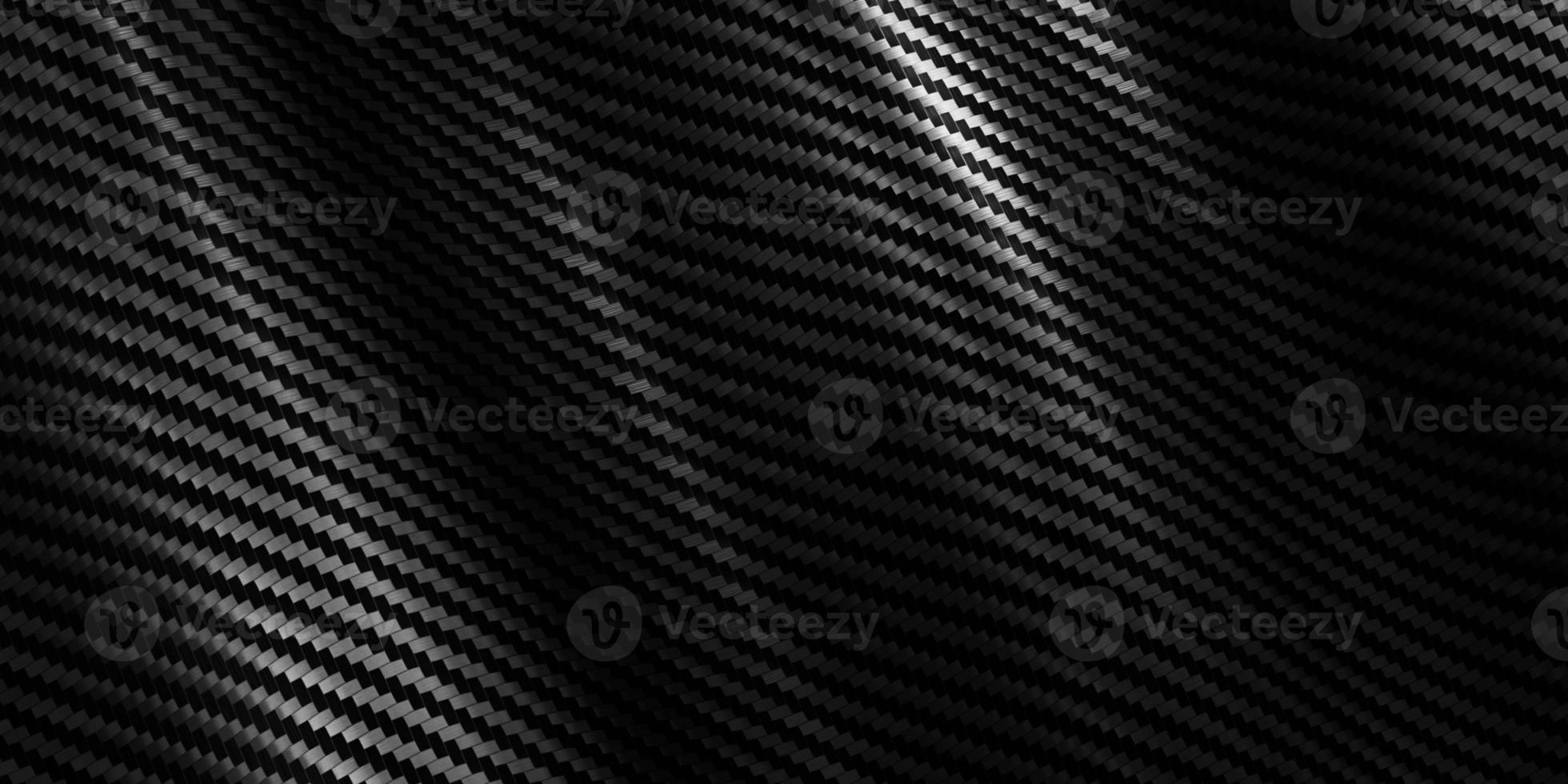 Black kevlar texture carbon fiber streaked fabric background striped wavy 3D illustration photo