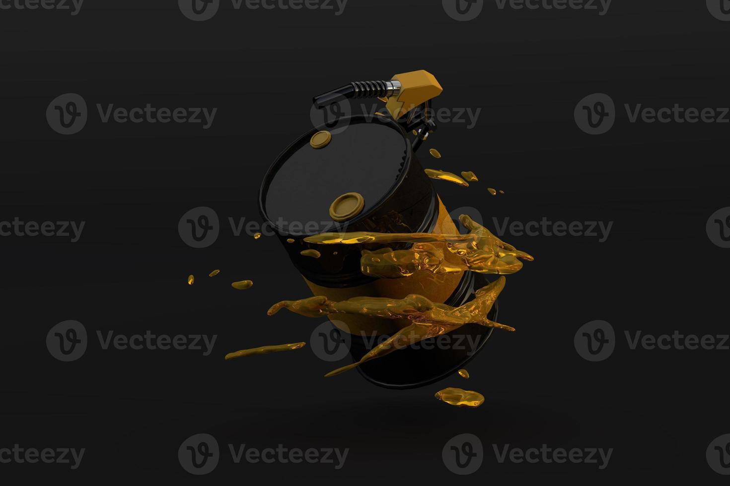 oil industry concept with 3d fuel nozzle, black barrel and oil photo