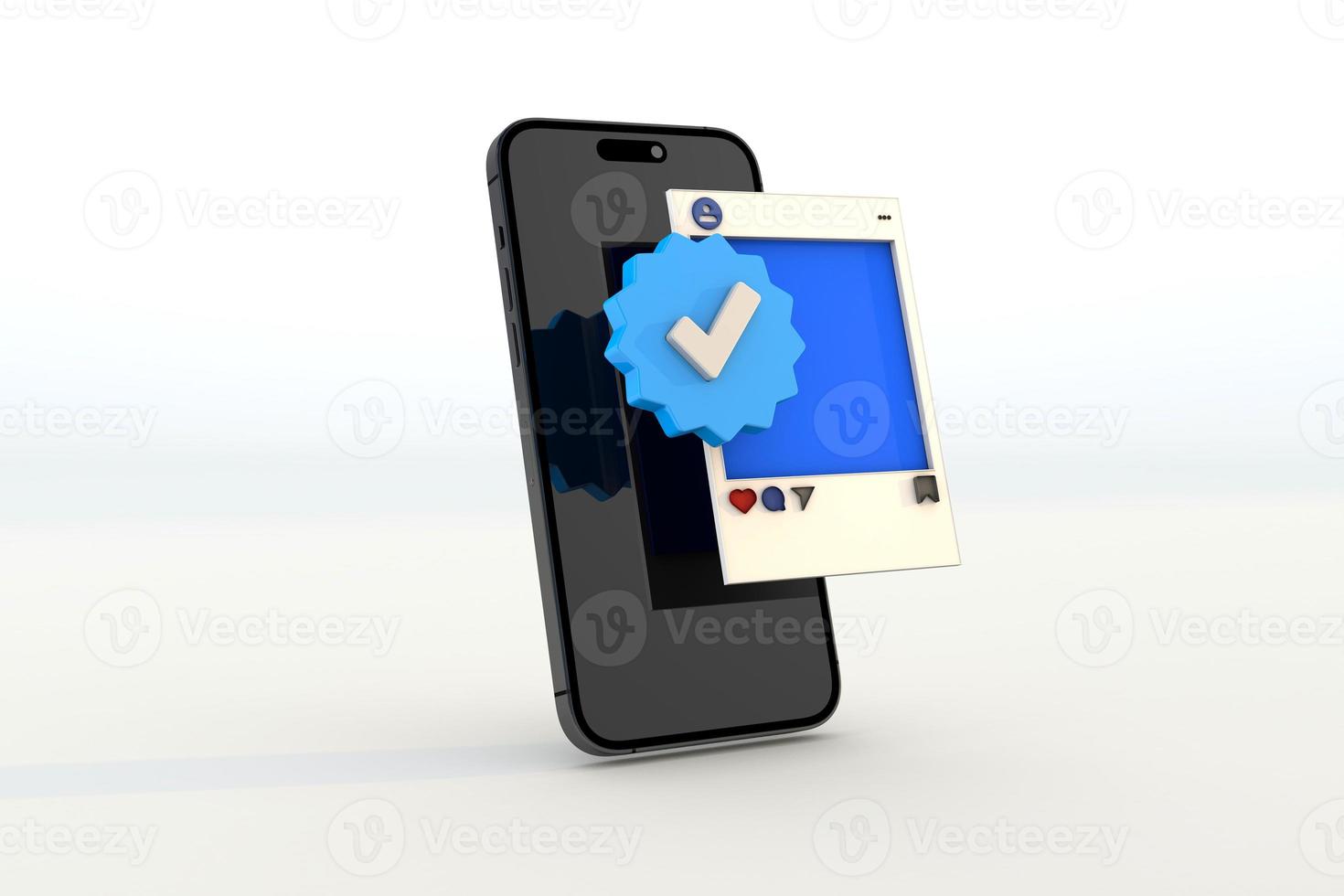 Digital social network veriry icon. 3D render photo