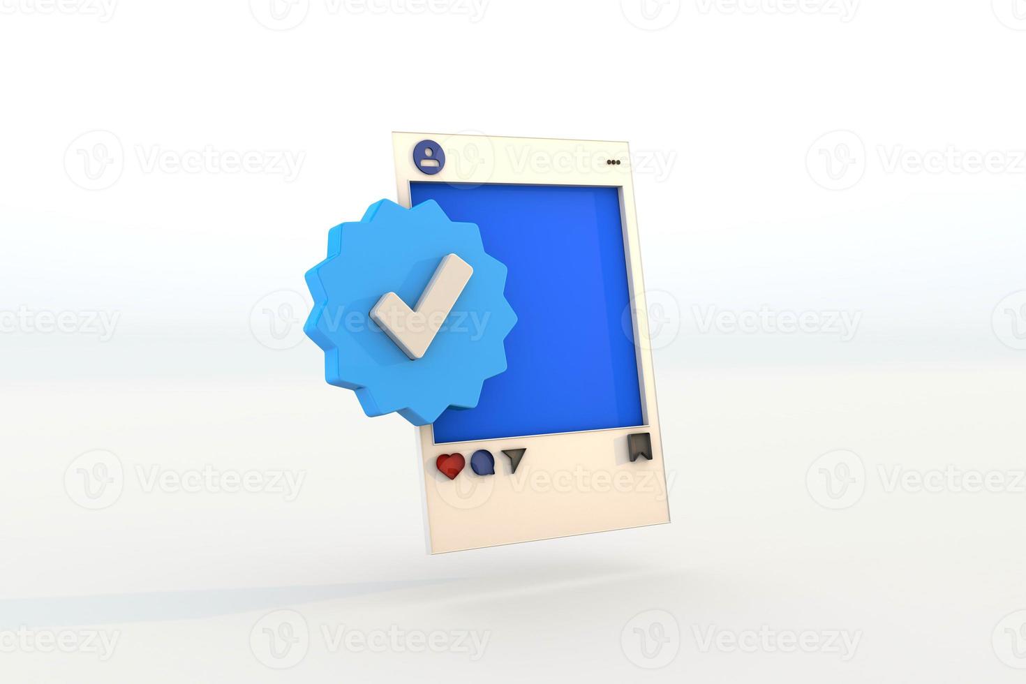 Digital Blue check or verified and post social. 3d render photo