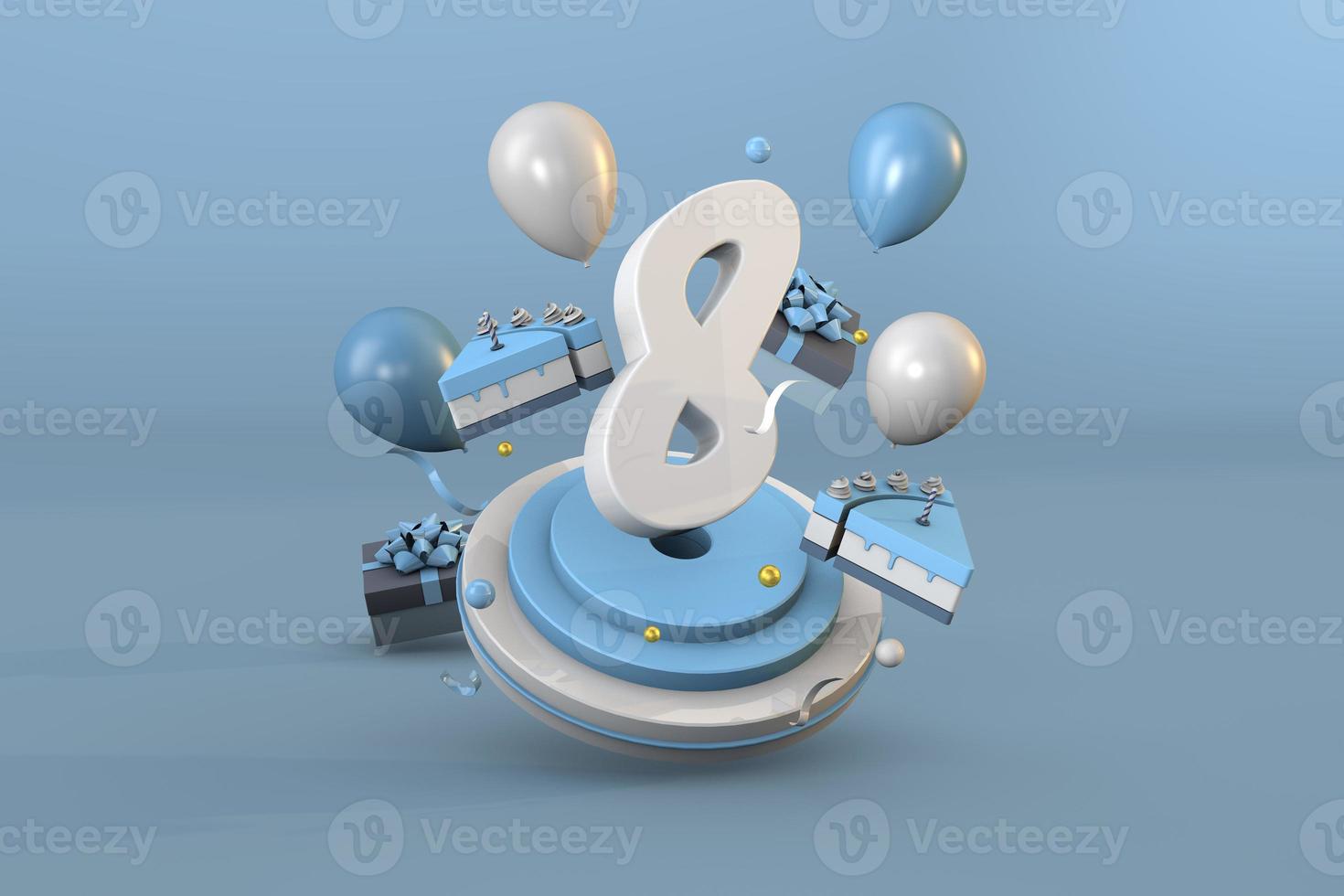 Number 8 a blue birthday celebration. 3d render photo