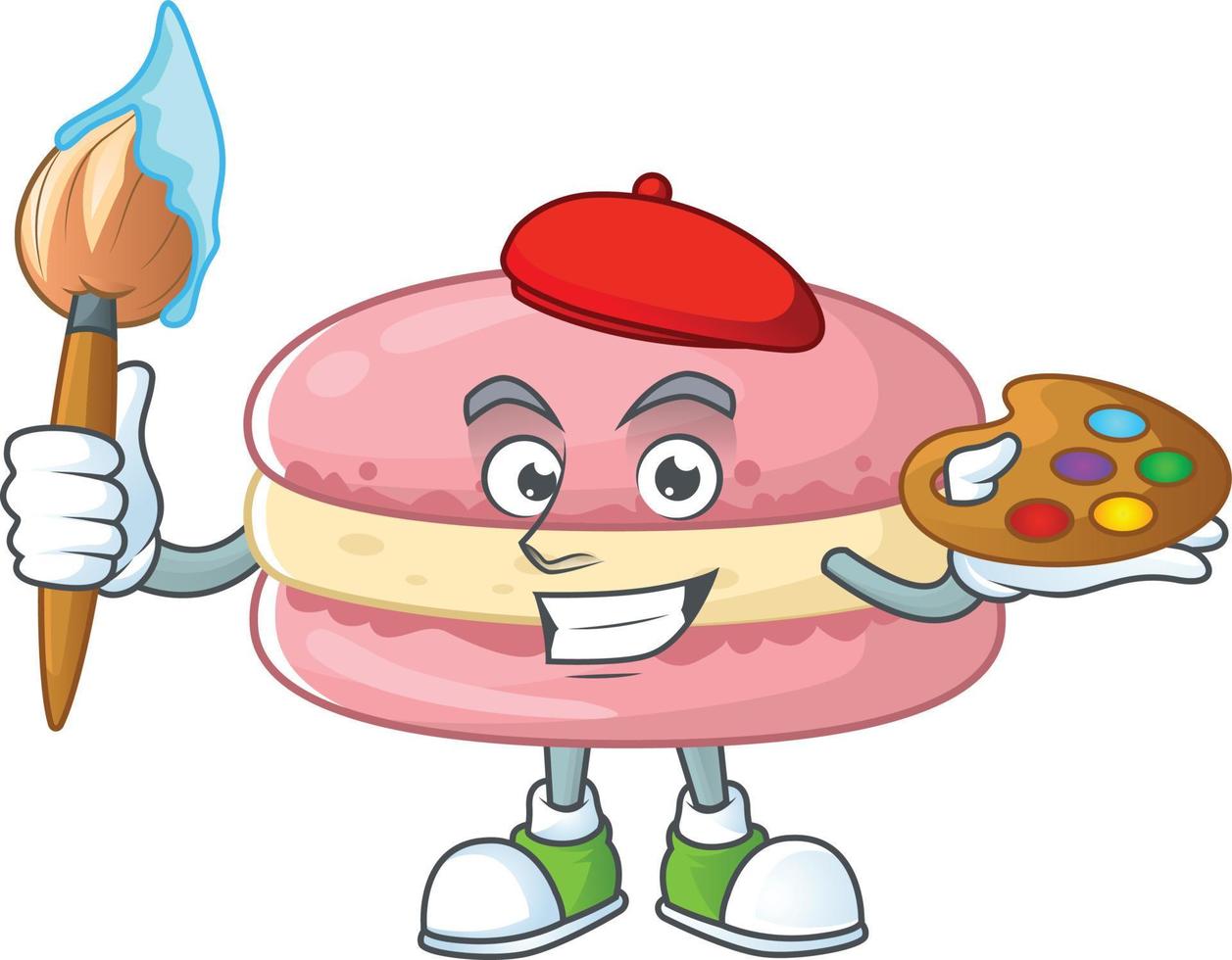 A cartoon character of strawberry macarons vector