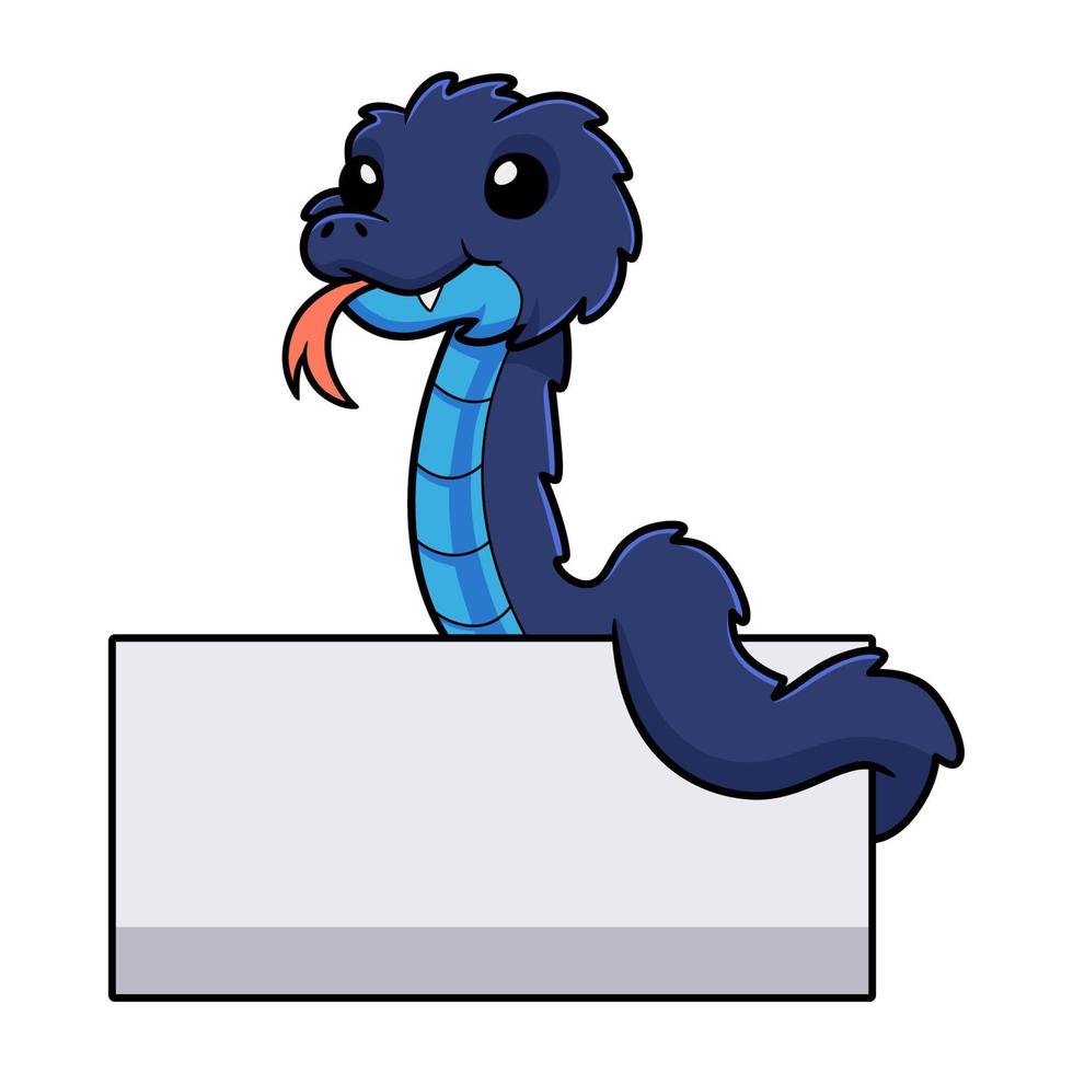 Cute blue spiny bush viper cartoon with blank sign vector