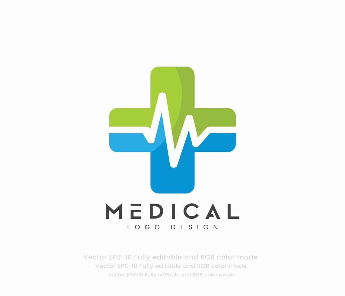 Medical logo with a heart and cross vector