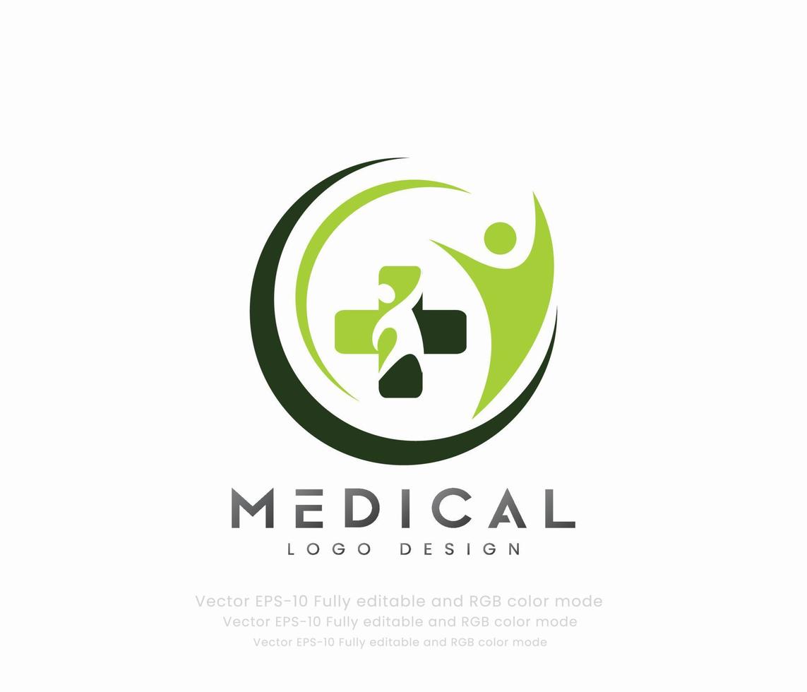 médico logo diseño con un verde y blanco circulo vector