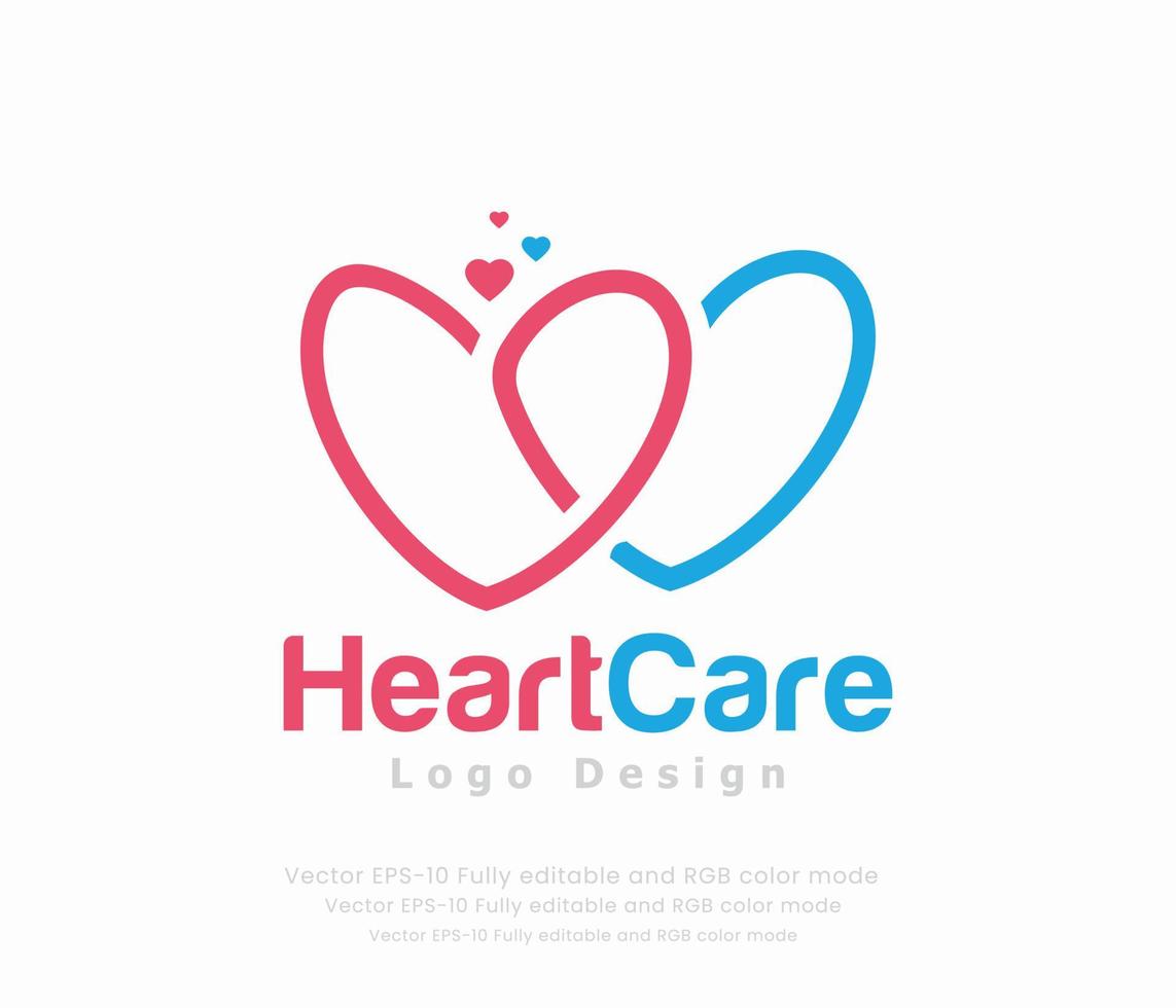 Heart care logo design with two hearts on a white background vector