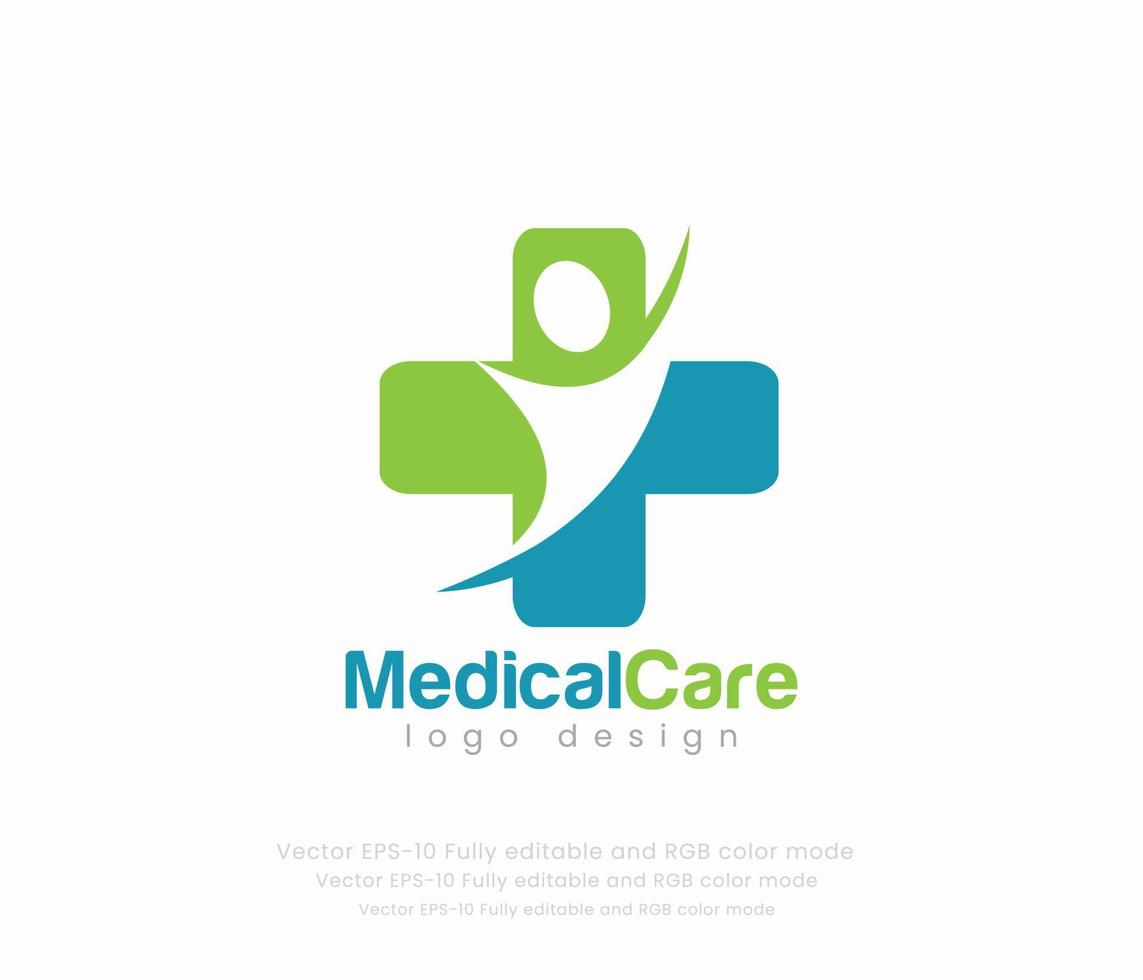 médico logo con un corazón y cruzar vector