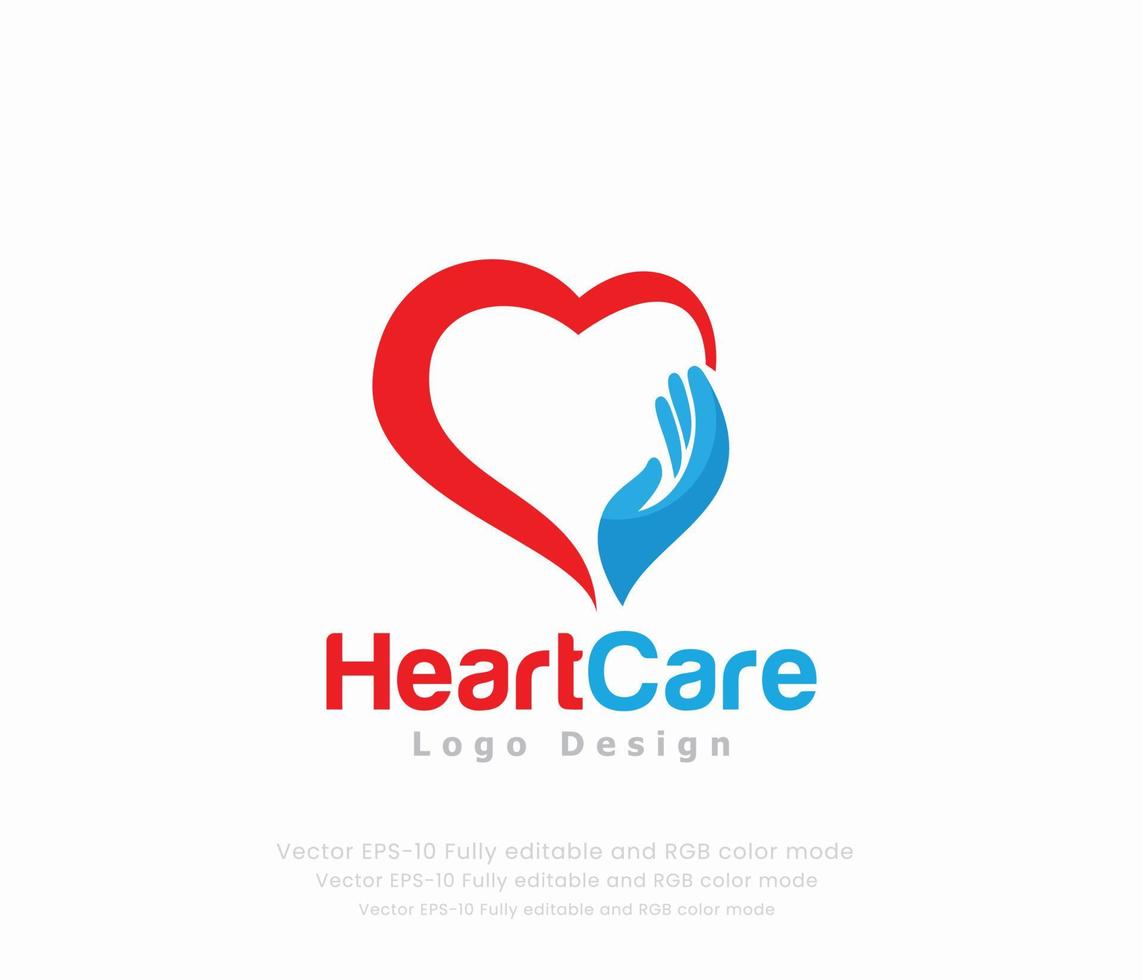 Heart care logo design with a red and blue heart shape vector