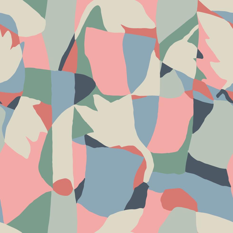 Vector leaf and geometric layers illustration seamless repeat pattern