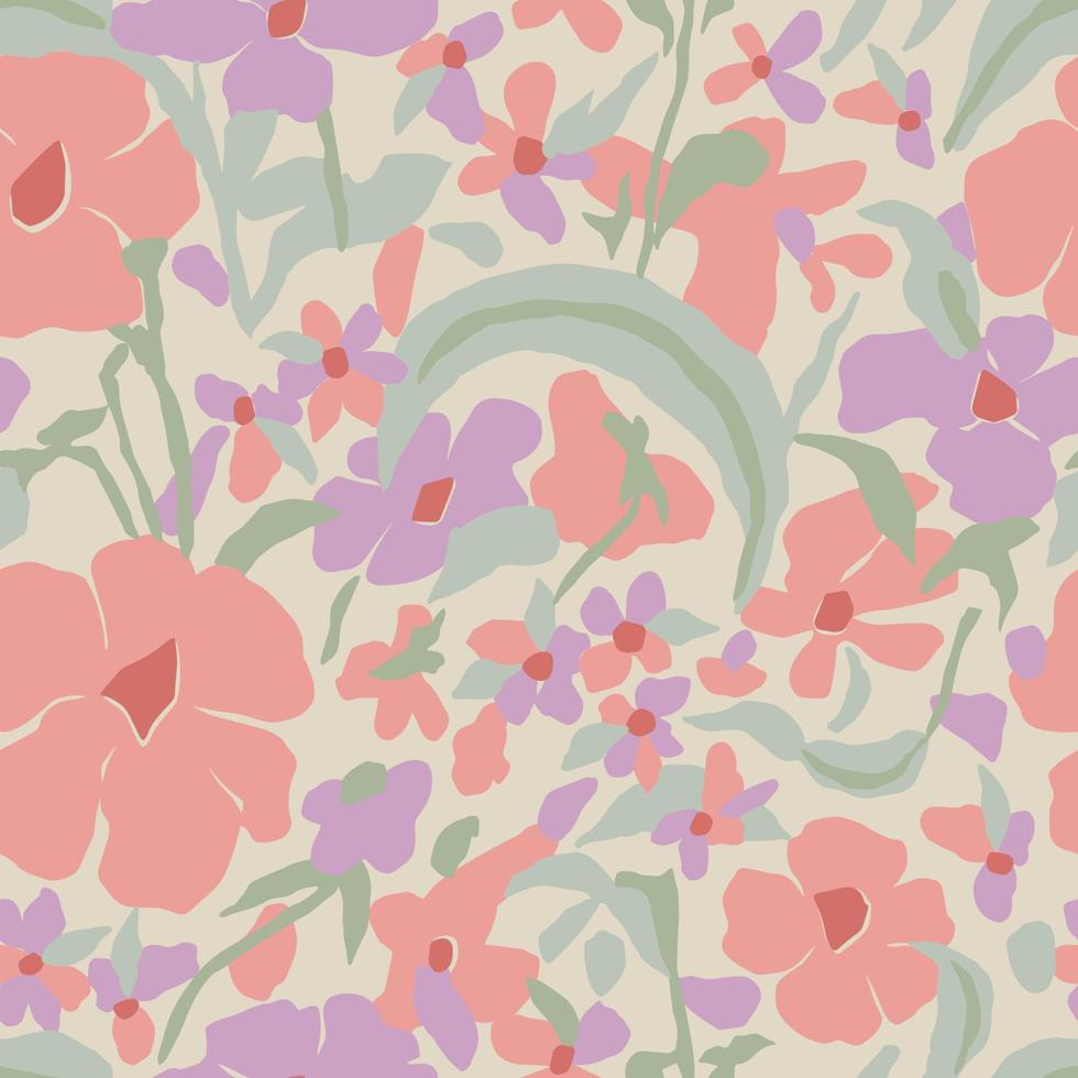 Vector Scandinavian flower illustration seamless repeat pattern