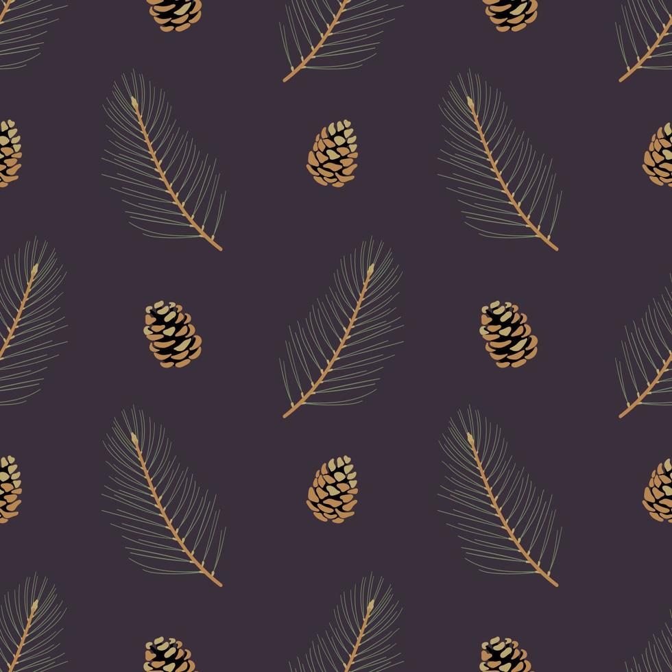 Seamless pattern with pine cones and pine branches. vector