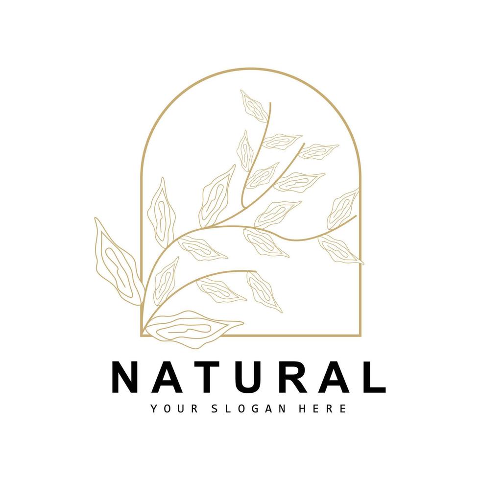 Simple Botanical Leaf and Flower Logo, Vector Natural Line Style, Decoration Design, Banner, Flyer, Wedding Invitation, and Product Branding