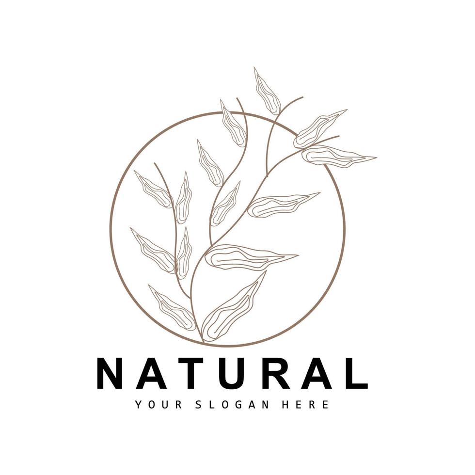 Simple Botanical Leaf and Flower Logo, Vector Natural Line Style, Decoration Design, Banner, Flyer, Wedding Invitation, and Product Branding