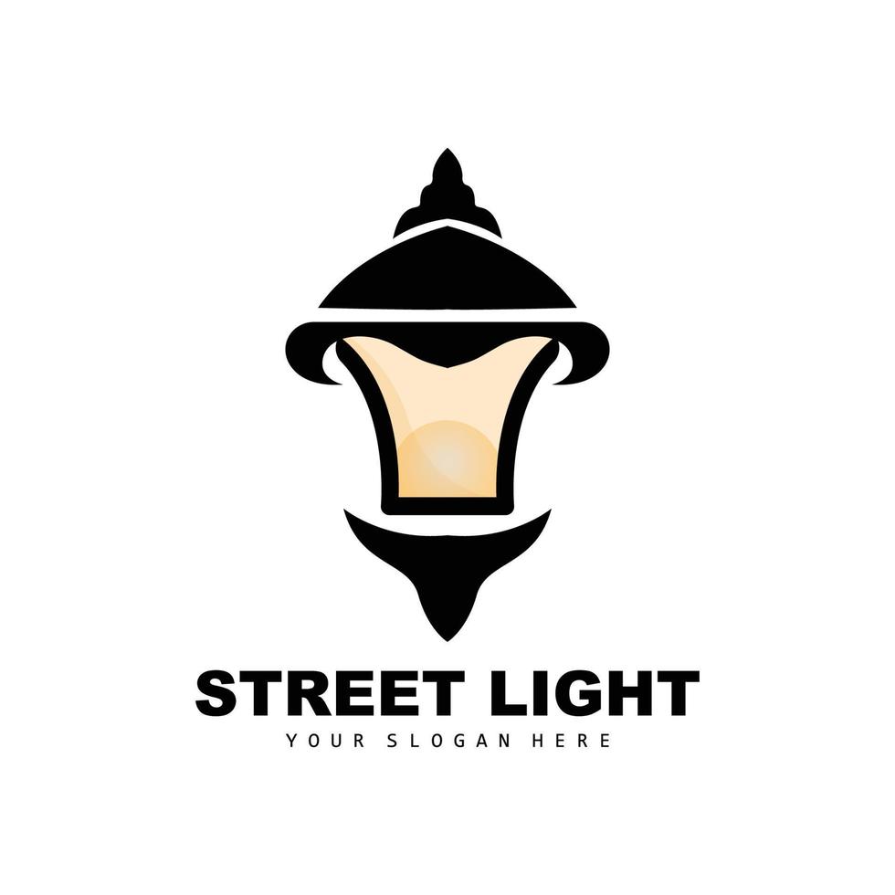 Street Light Logo, Lightning Lantern Vector, Template Icon Retro Classic Vintage Design vector