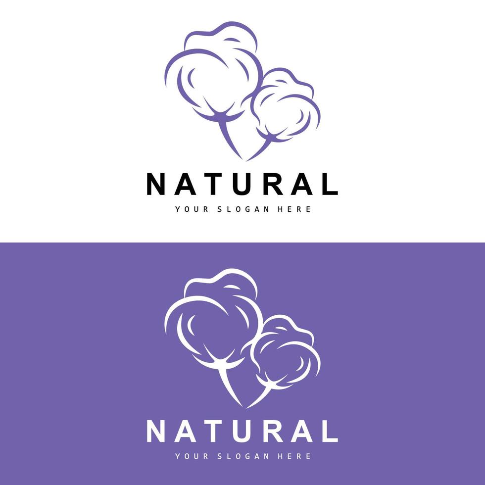 Cotton Logo, Natural Biological Organic Plant Design, Beauty Textile and Clothing Vector, Soft Cotton Flowers vector