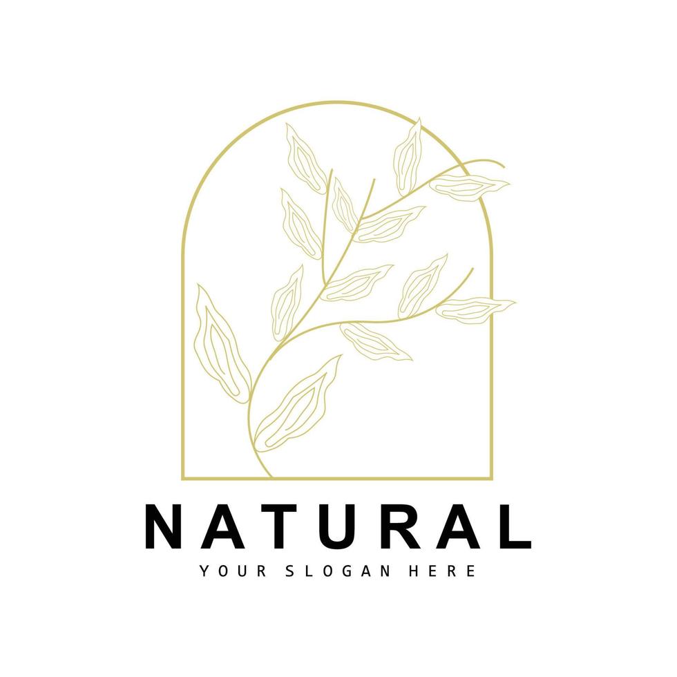 Simple Botanical Leaf and Flower Logo, Vector Natural Line Style, Decoration Design, Banner, Flyer, Wedding Invitation, and Product Branding