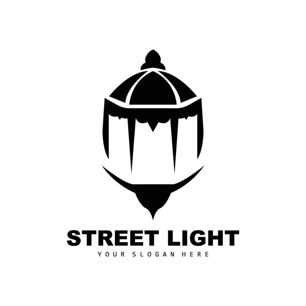 Street Light Logo, Lightning Lantern Vector, Template Icon Retro Classic Vintage Design vector