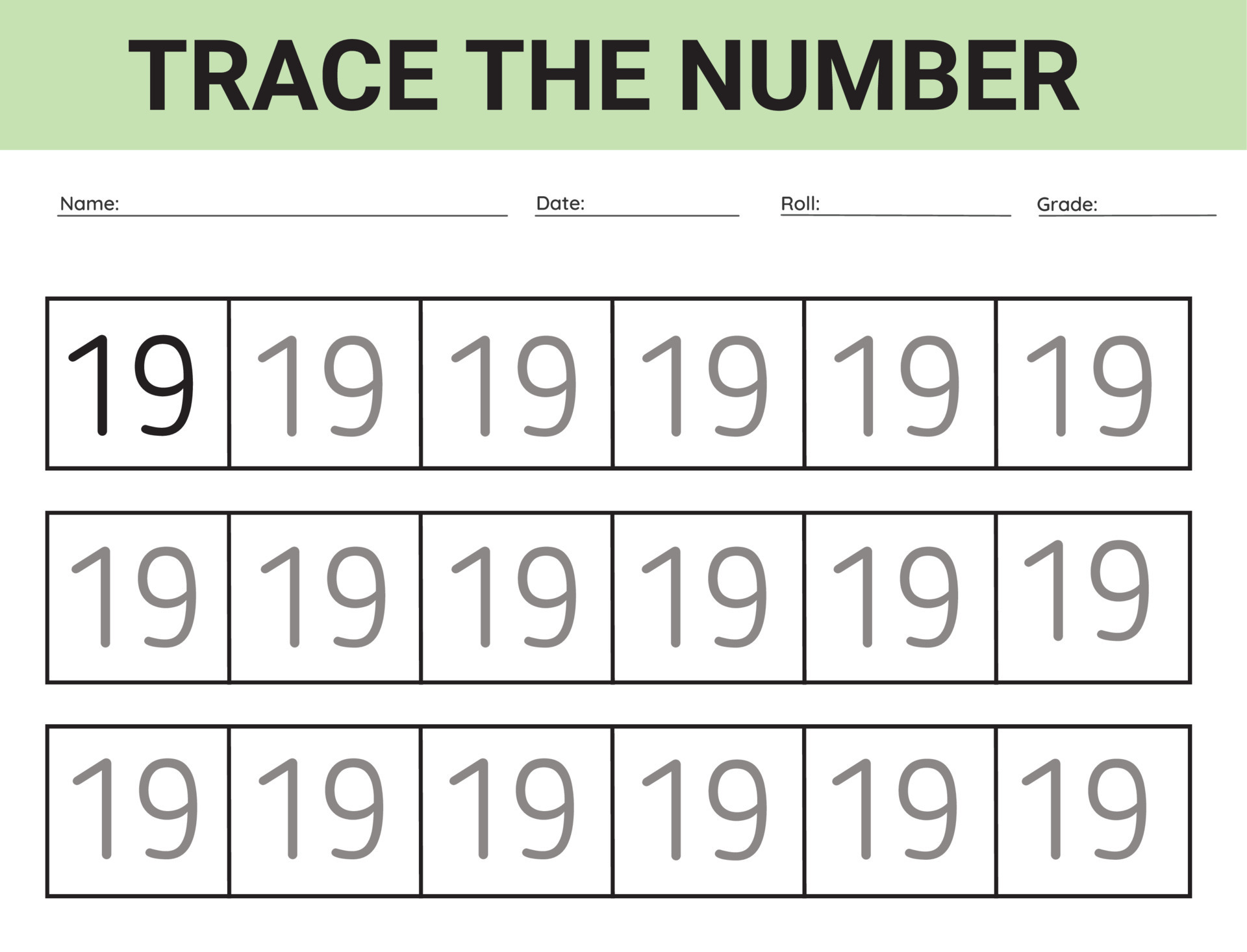 Number 19 card for kids learning to count and to write worksheet for Number 19 card for kids learning to count and to write worksheet for