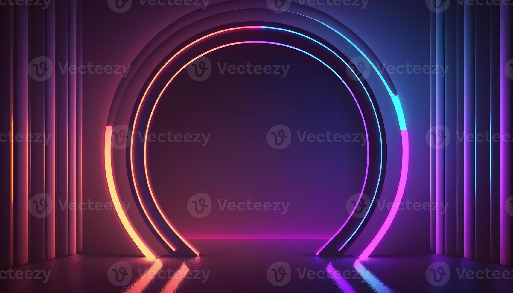 3d glowing pink blue neon lines, rounded geometric blank frame, isolated on black background. Ultraviolet spectrum. Cyberspace. Abstract futuristic wallpaper photo