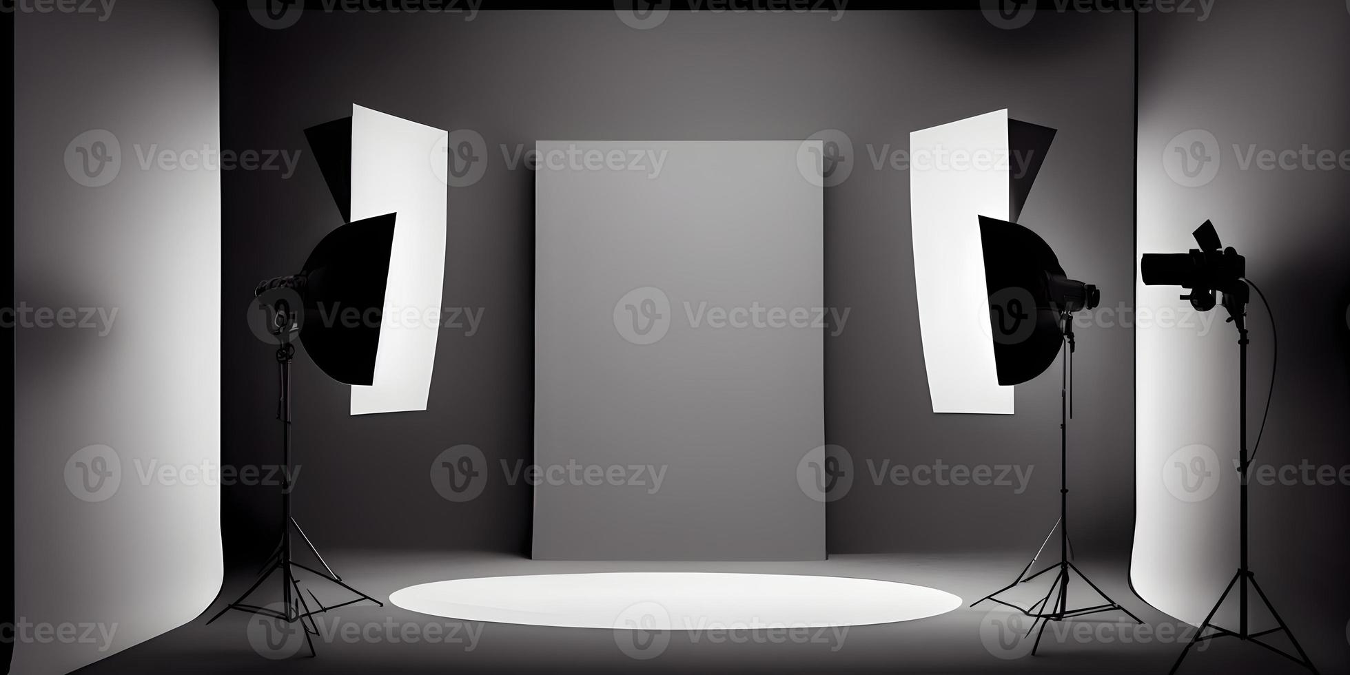 Empty Photo Studio Backdrops on Spotlight Room Background with Showing Template