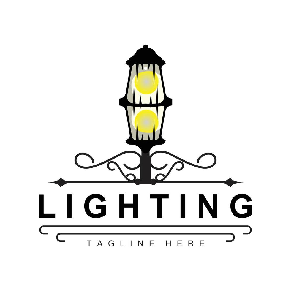 Street Lamp Logo, Lantern Lamp Vector, Lighting Classic Retro Design, Silhouette Icon Premium Template vector