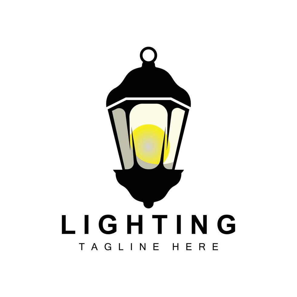 Street Lamp Logo, Lantern Lamp Vector, Lighting Classic Retro Design, Silhouette Icon Premium Template vector