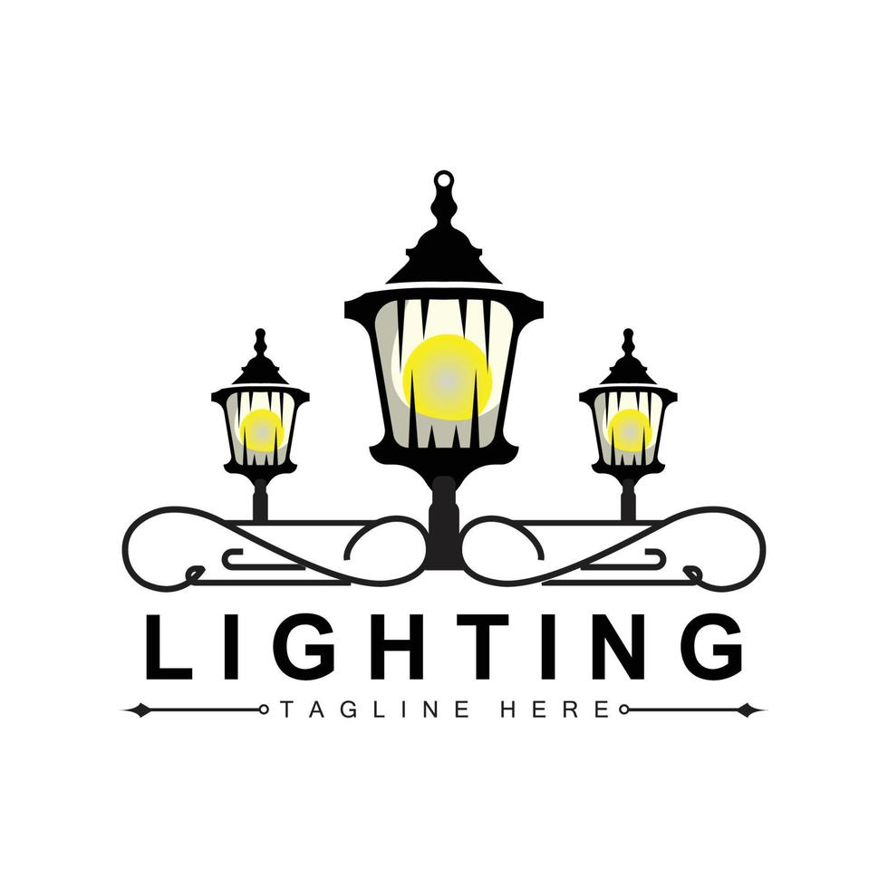 Street Lamp Logo, Lantern Lamp Vector, Lighting Classic Retro Design, Silhouette Icon Premium Template vector