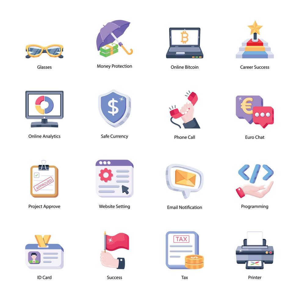 Pack of Business Tasks Flat Icons vector