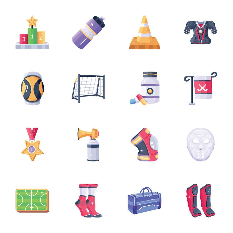 Pack of 16 Sports Equipment 2D Icons vector