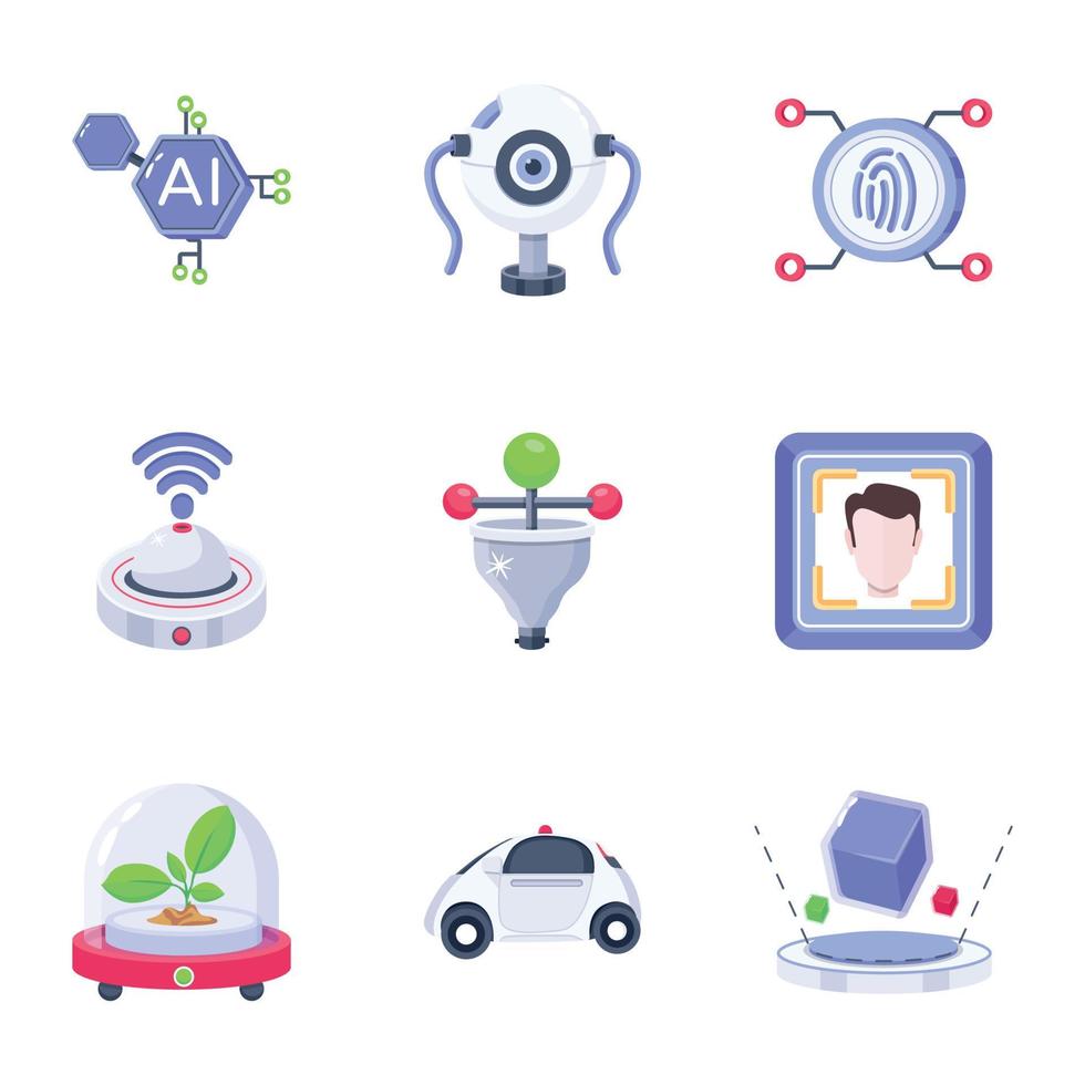 paquete de iconos planos de tecnología inteligente vector